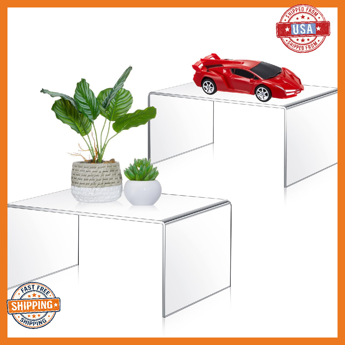 RattanView 2 Pcs 10 Inch 12 Inch Acrylic Risers Display Stands 5mm Thick Acrylic