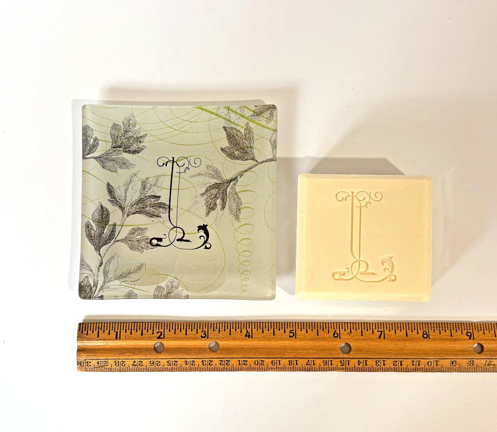 Fringe Studio Tray & Soap L Monogram Milled Scented 5 oz Bar Glass Dish Gift NEW