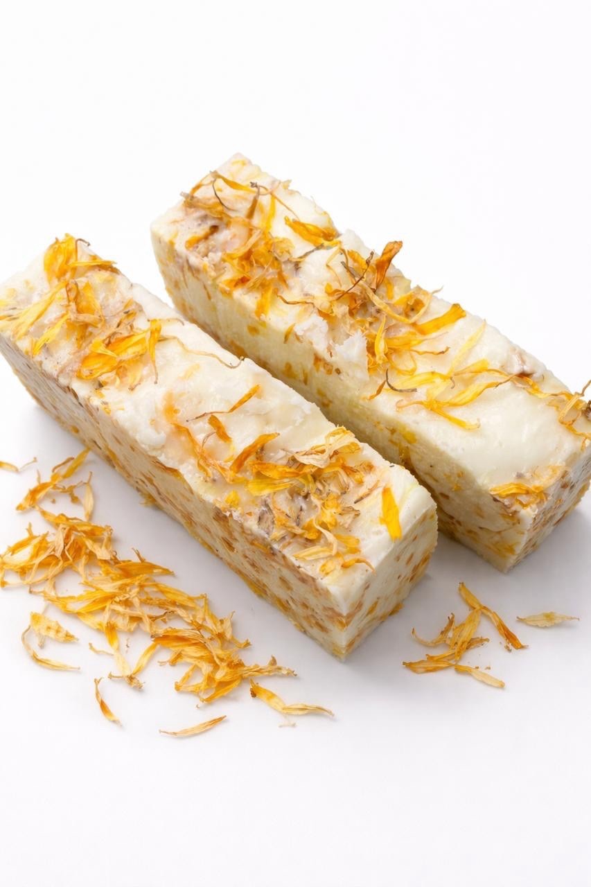 Set of 2 Handmade Goat Milk Soap | Calendula Petals, Lemongrass
