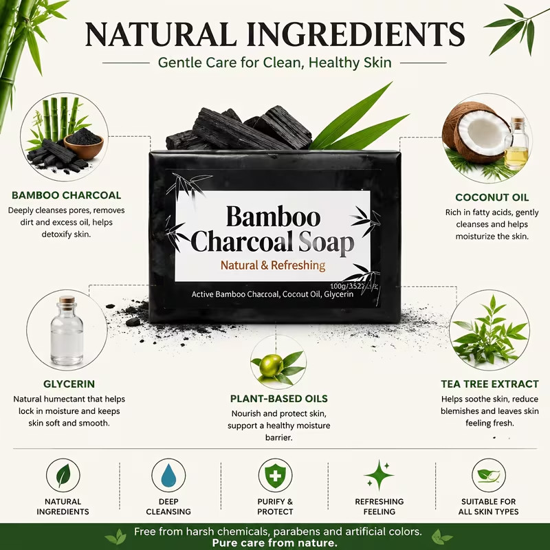 Natural Bamboo Charcoal Soap Bar 3.5 oz (100g)-Deep Cleansing & Healing 3 items