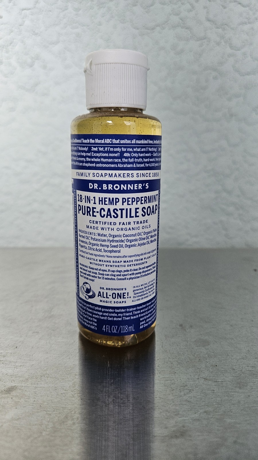 Dr. Bronner’s 18-In-1 Hemp Peppermint Pure Castile Liquid Soap 4oz. Sealed