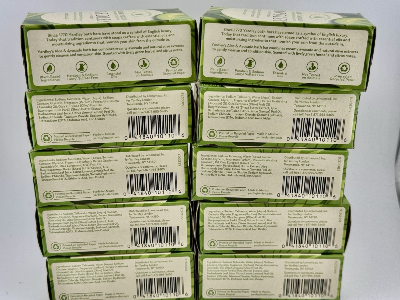 Yardley London Aloe & Avocado Nourishing Bath Bar Soap 4oz X 10 Bars