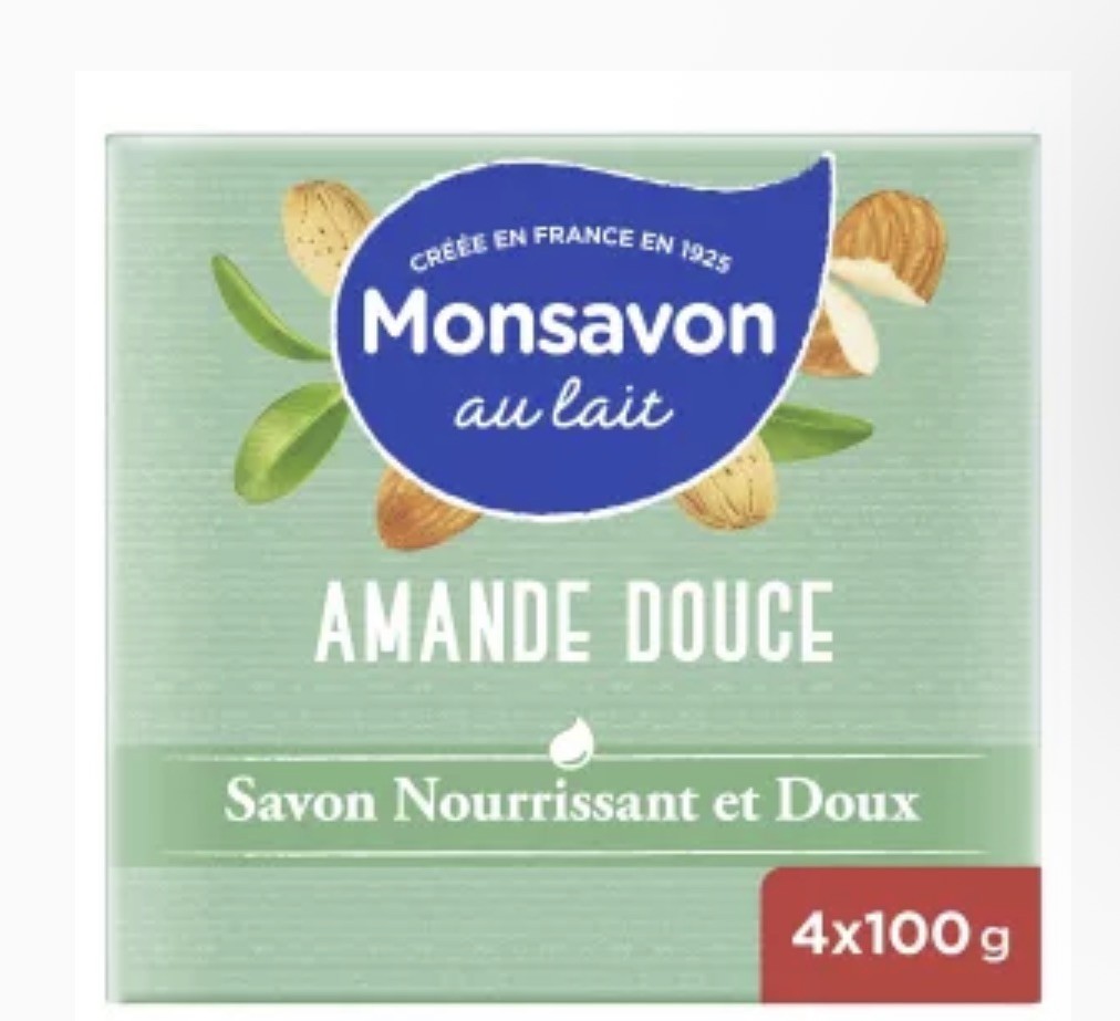 Monsavon Au Lait French Soap Bar 4×100g Almond Scent Body Bath Cleanse NEW