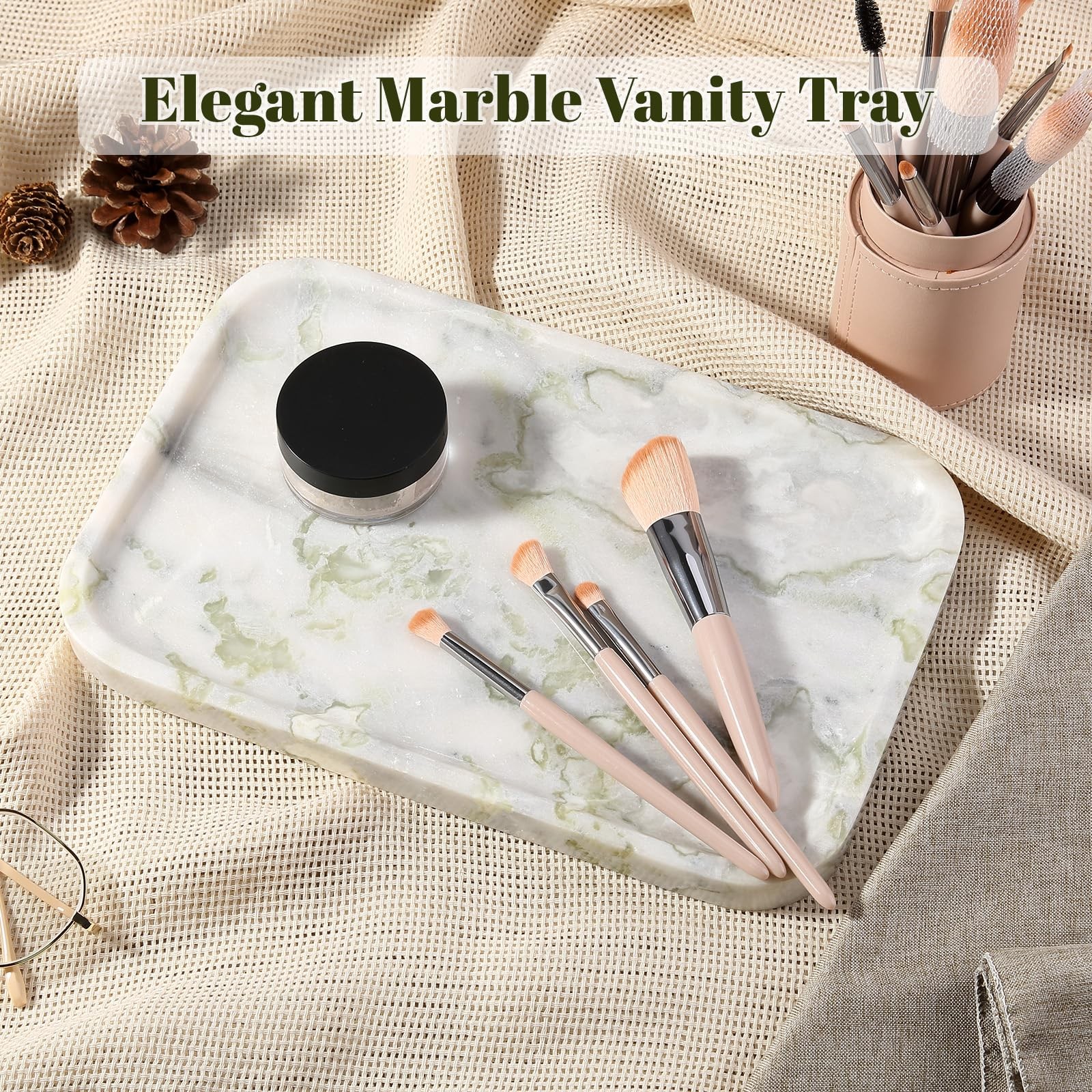 Karibiber Luxury Marble Vanity Tray Bathroom Tray Countertop Bianco Marble Stone