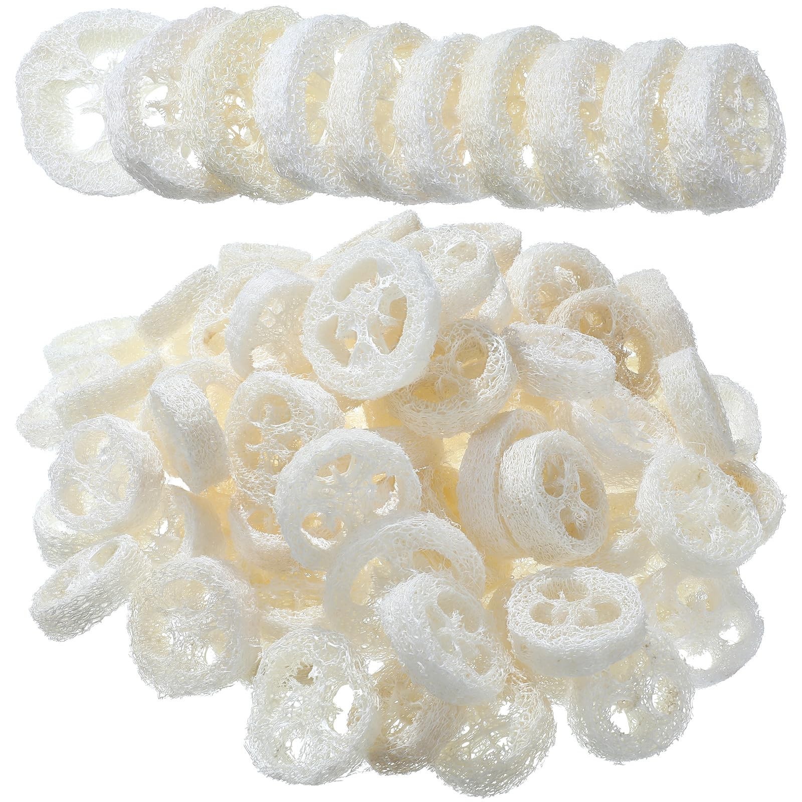 120 Pcs Natural Loofah Slices – Organic Exfoliating Sponge for Soap Making & Bat