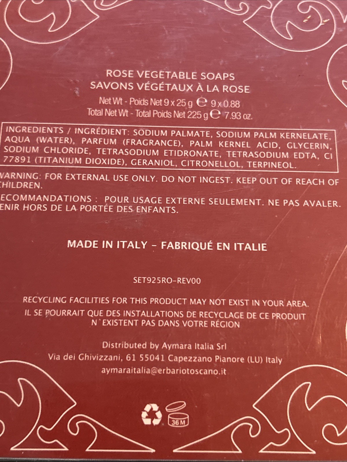 8 Rose Vegetable ERBARIO TOSCANO Round Decorative Bar Soaps Made in Italy