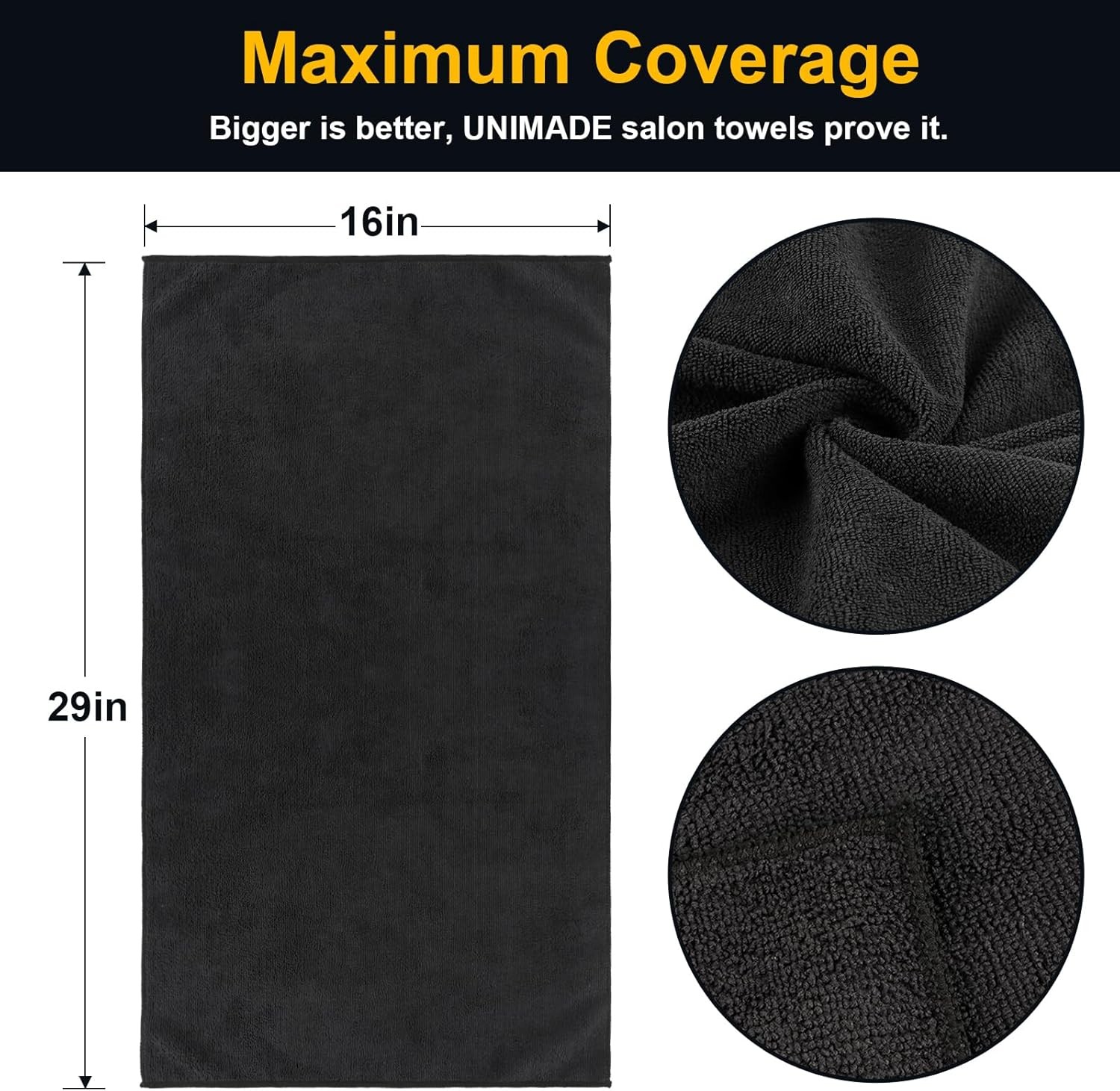 Salon Towels 24 Pack, Microfiber Barber Bulk, (16×29 24PK, Black
