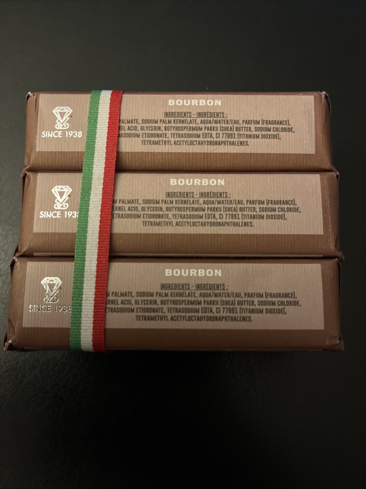 ZENI Bourbon FINE TRIPLE MILLED SOAP BAR (3 BARS ) 5.3OZ EACH MADE IN ITALY New