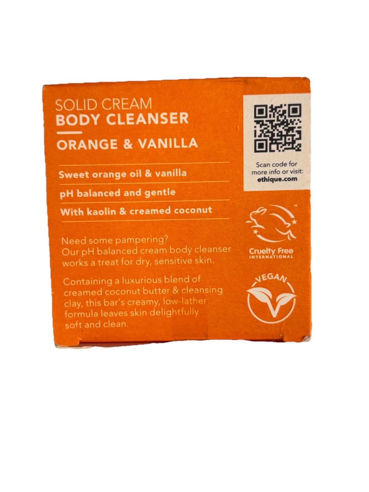 Ethique Solid Cream Body Cleanser Orange & Vanilla 105g, Brand New