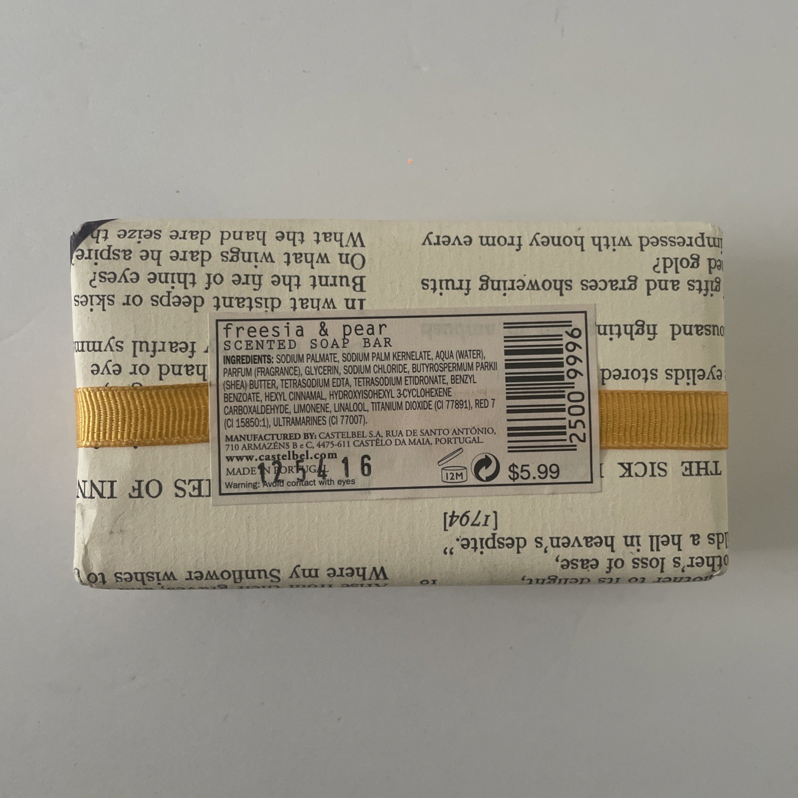 Castelbel Freesia & Pear Soap Bar 7 Oz.