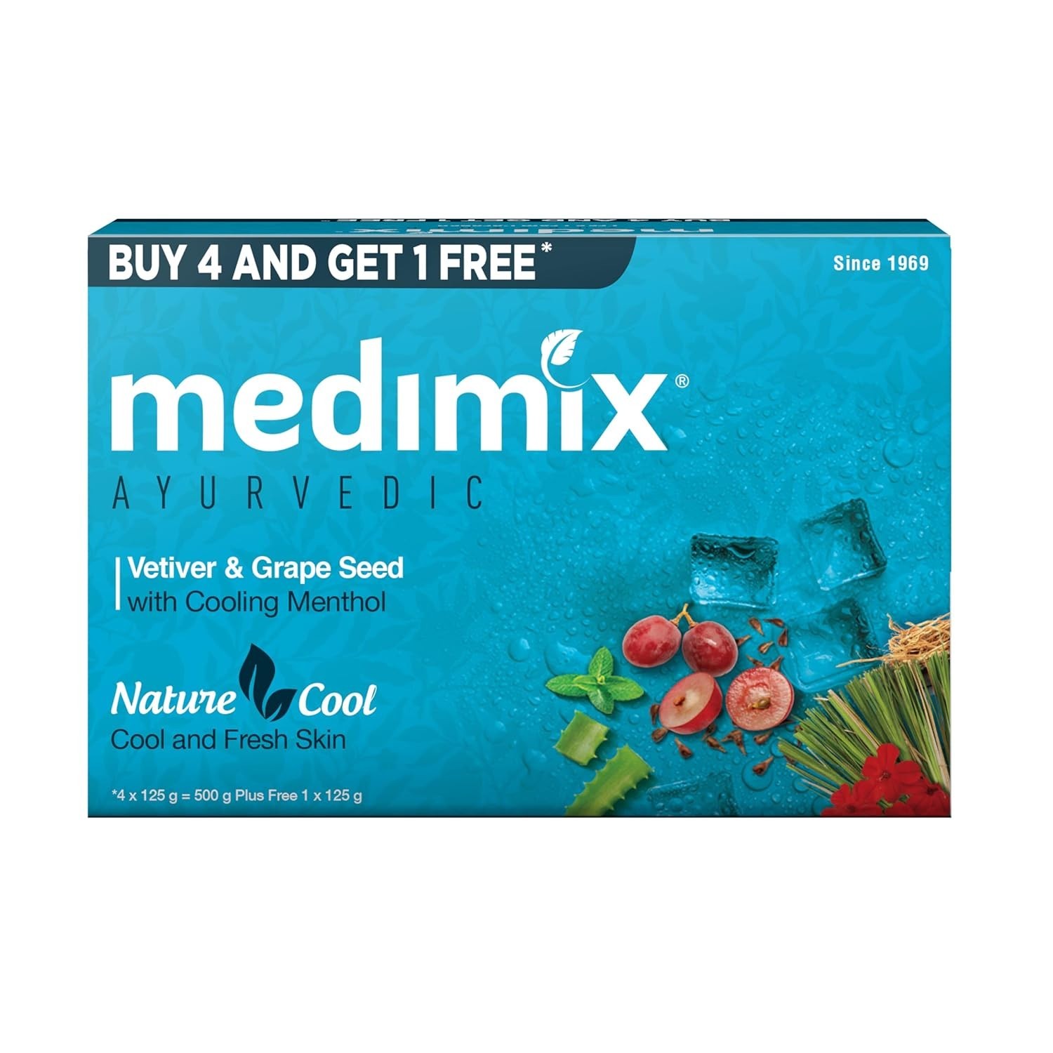 🔥Medimix Cooling Ayurvedic Soap Pack of 5 | Vetiver Menthol Grape Seed | 625g🔥