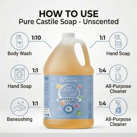 Castile Liquid Soap Olive Oil Unscented Vegan Biodegradable 1 Gallon Made in USA