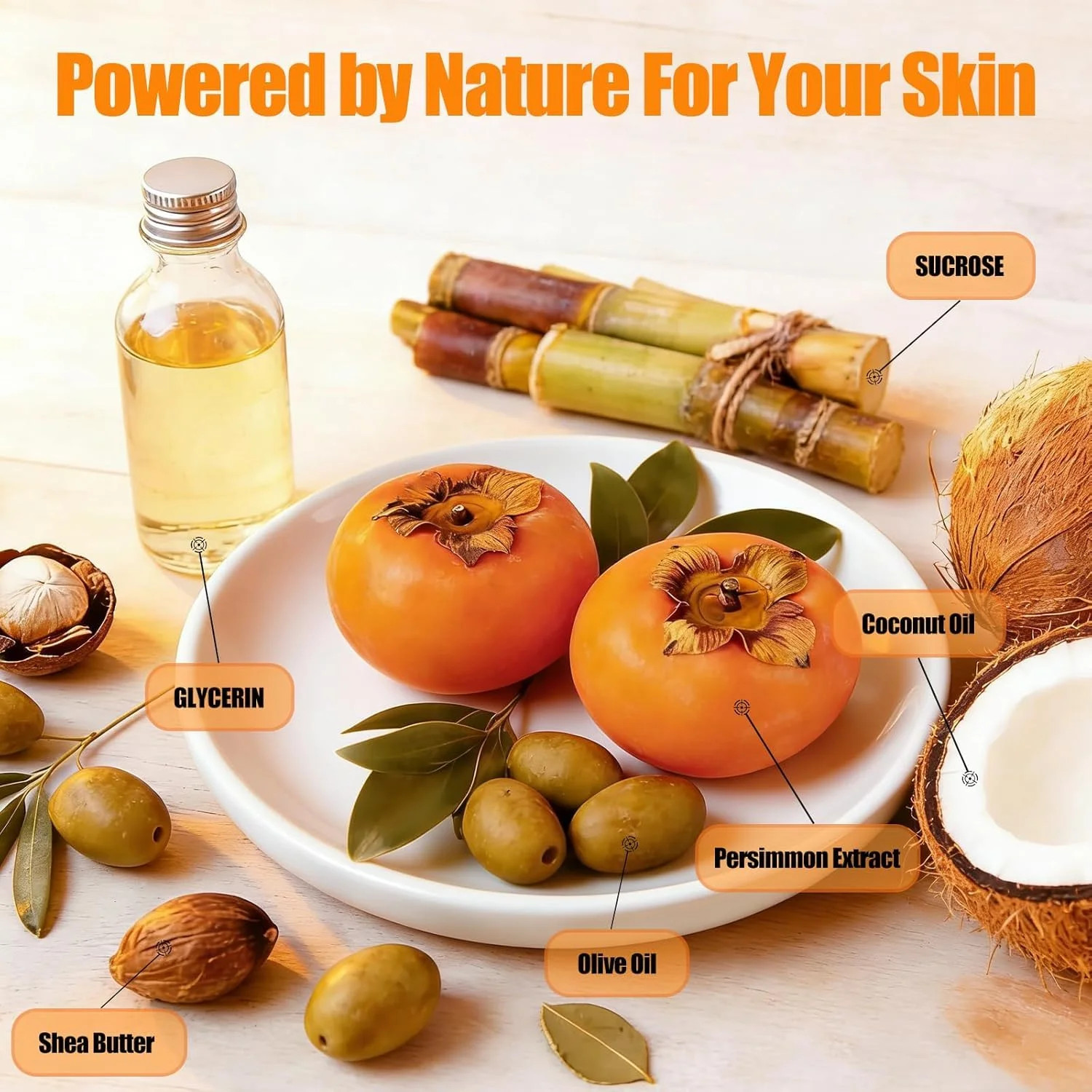 3 Pcs Persimmon Soap Bar for Body Odor Control, Natural Deodorant Body Bar Soap