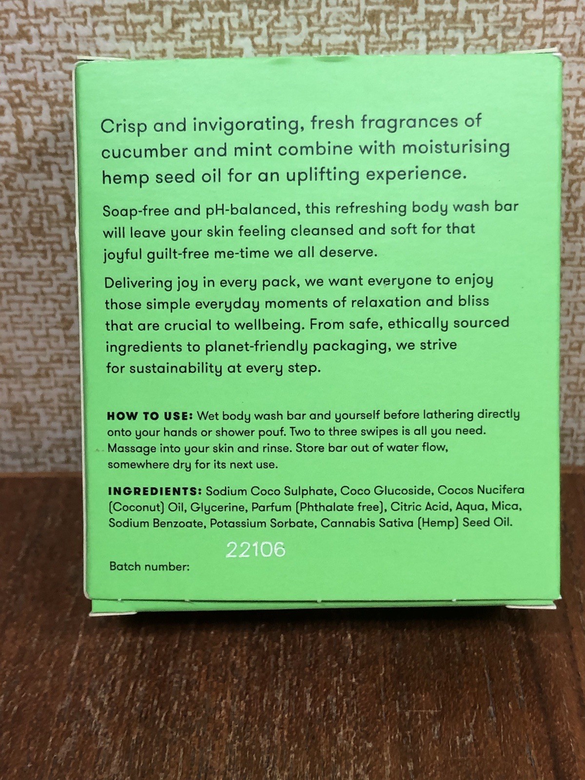 1 ANIHANA Body Wash Bars – Cucumber & Mint – 2.8 oz/bar Hemp Seed Oil