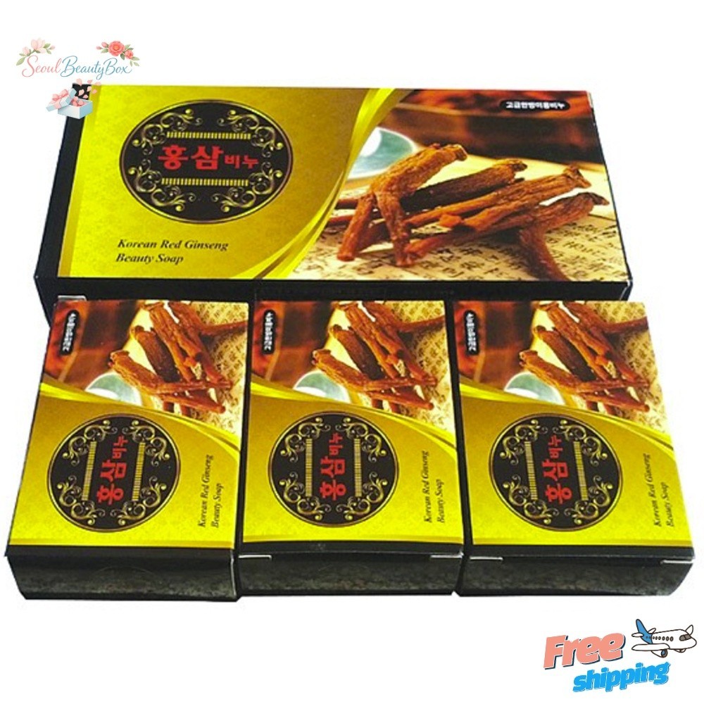Korean Red Ginseng Premium Herbal Beauty Soap Whitening Moisturizing 3pcs Korea