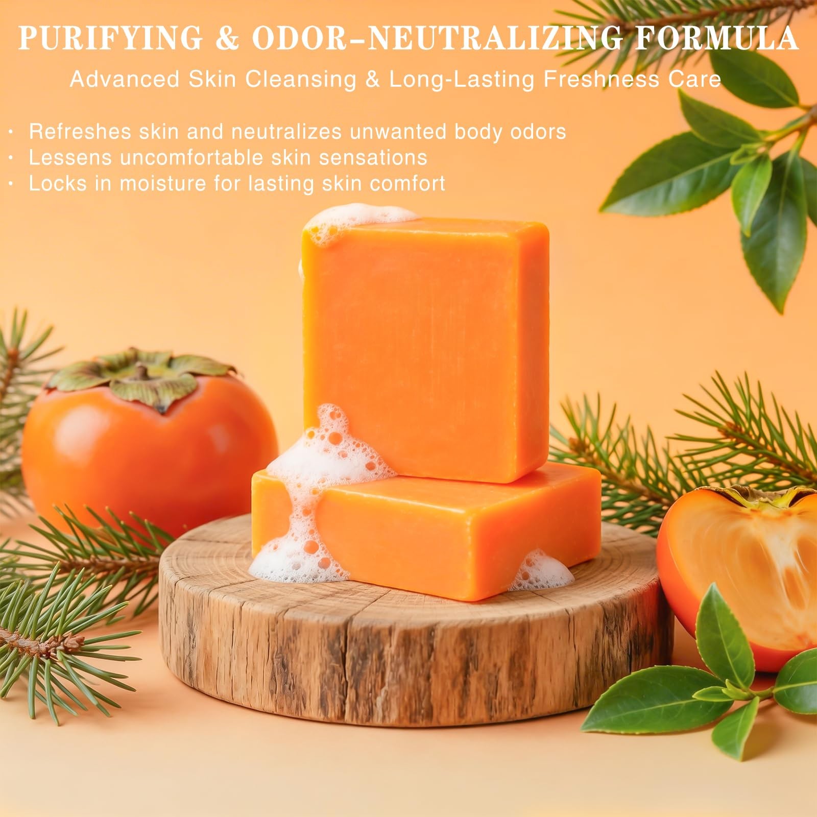 4 PCS Persimmon Soap Bar for Old People Smell, Deodorizing Purifying