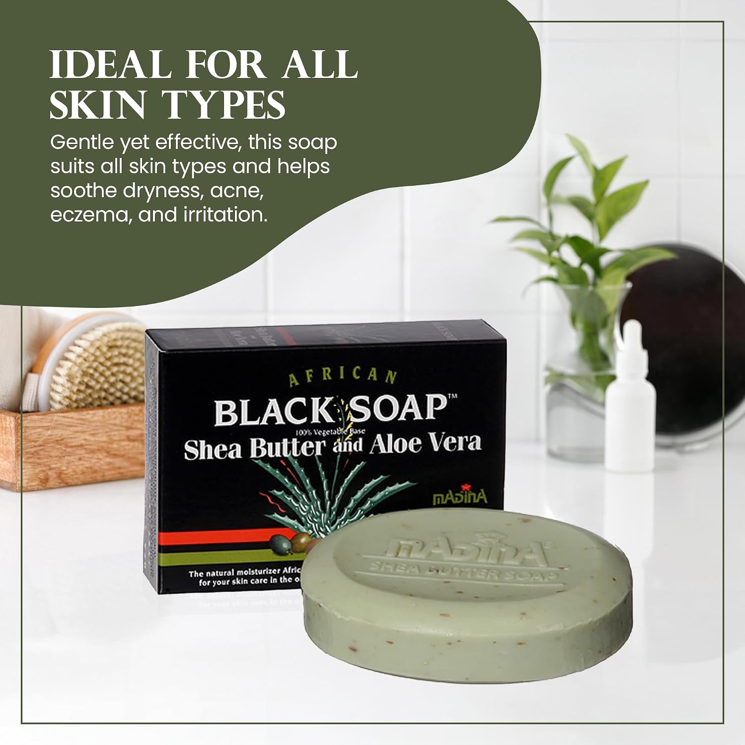 African Black Soap Bar – Shea Butter, Aloe Vera, Moisturizing, Gentle Exfoliatin