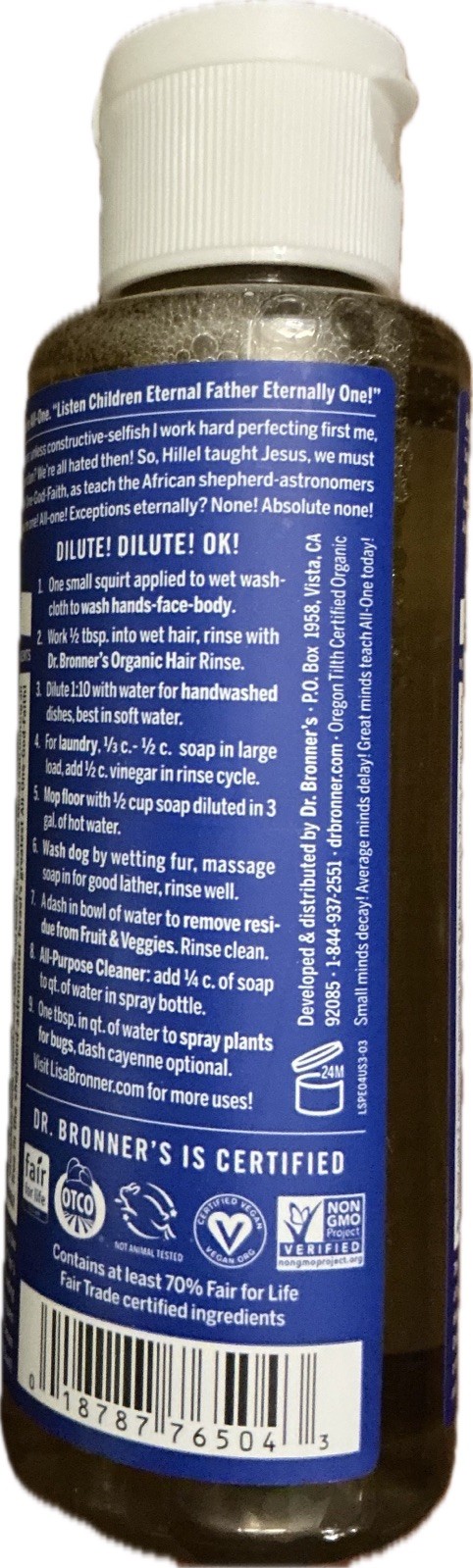 5 bottles Dr. Bronner’s 18-In-1 Hemp Peppermint Pure Castile Soap 4oz. Sealed