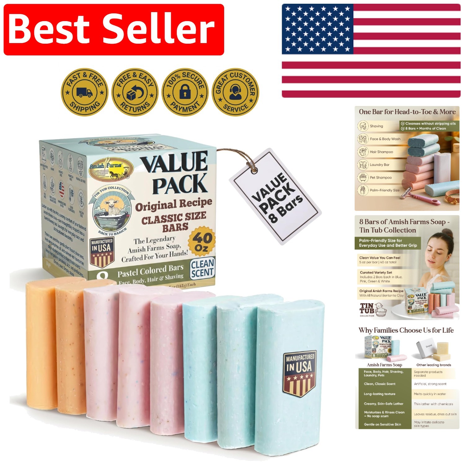 8-Pack Soap Bars – 5 oz Each, PH Balanced & Nourishing for All Skin Types