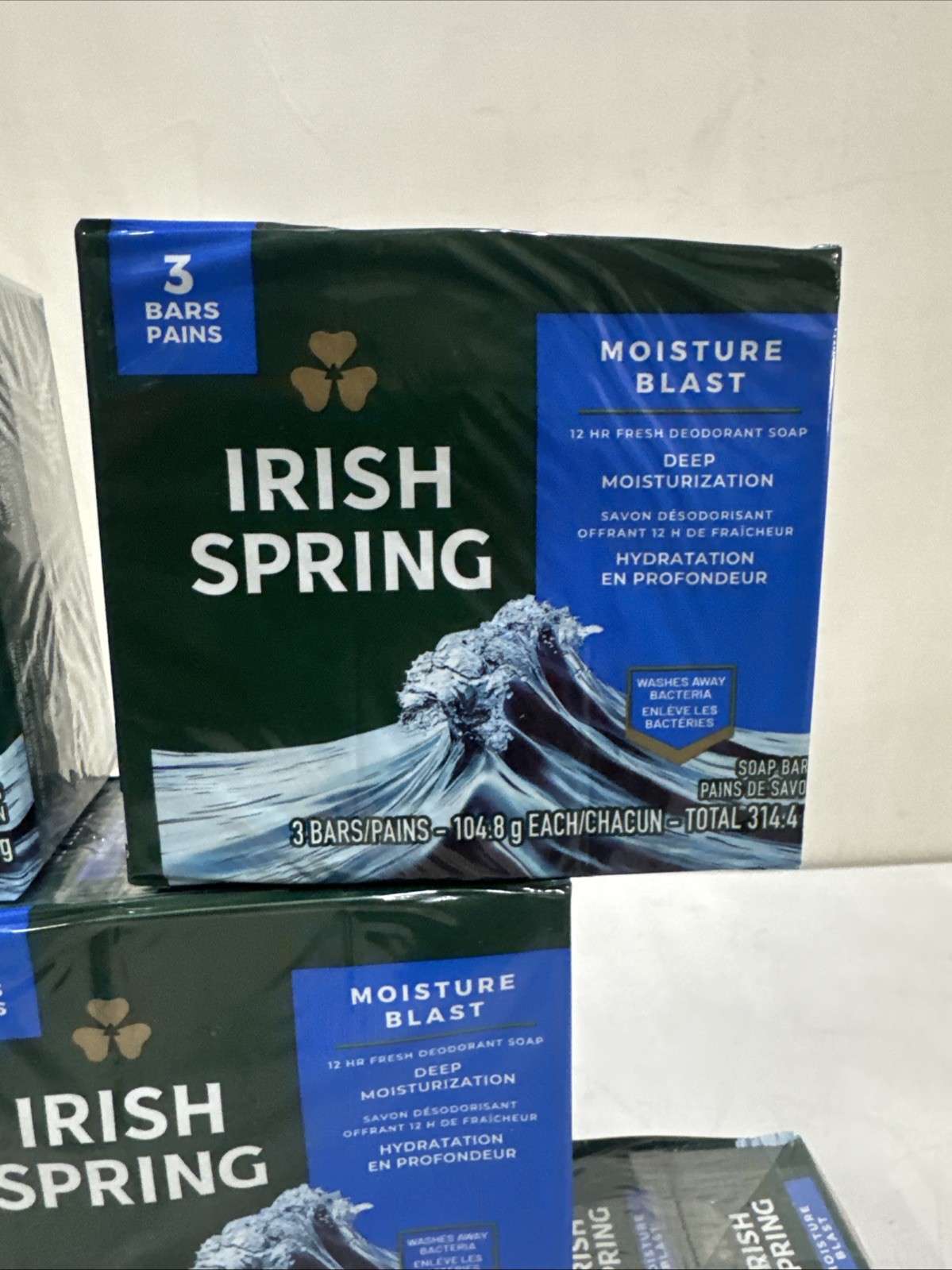 Irish Spring Deodorant Bar Soap Moisture Blast Lot of 8 Pks 3.7 oz 24 Bars Total