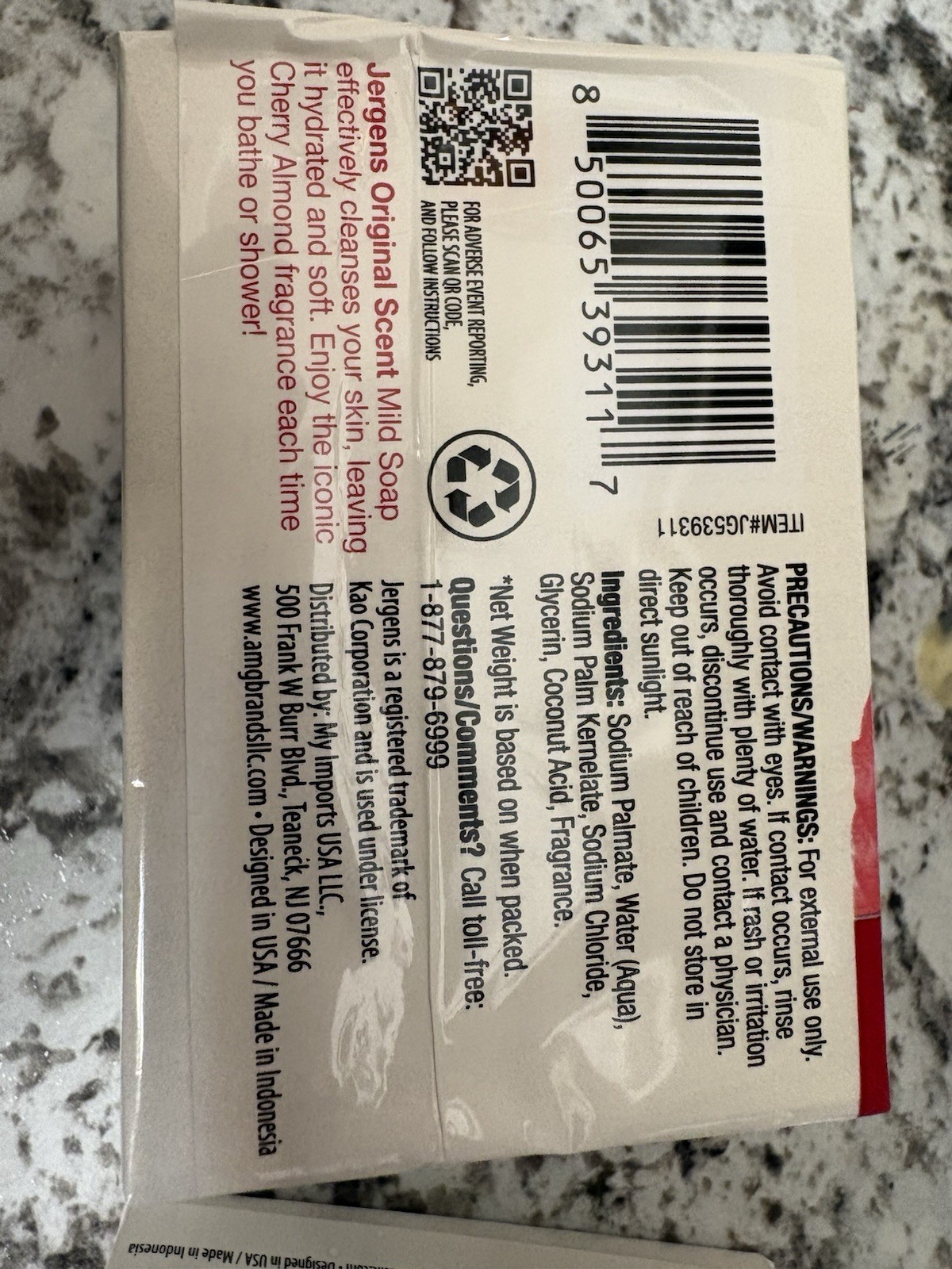 5 Packs (10Bars Total) Jergens Cherry Almond Mild Soap Original Scent,