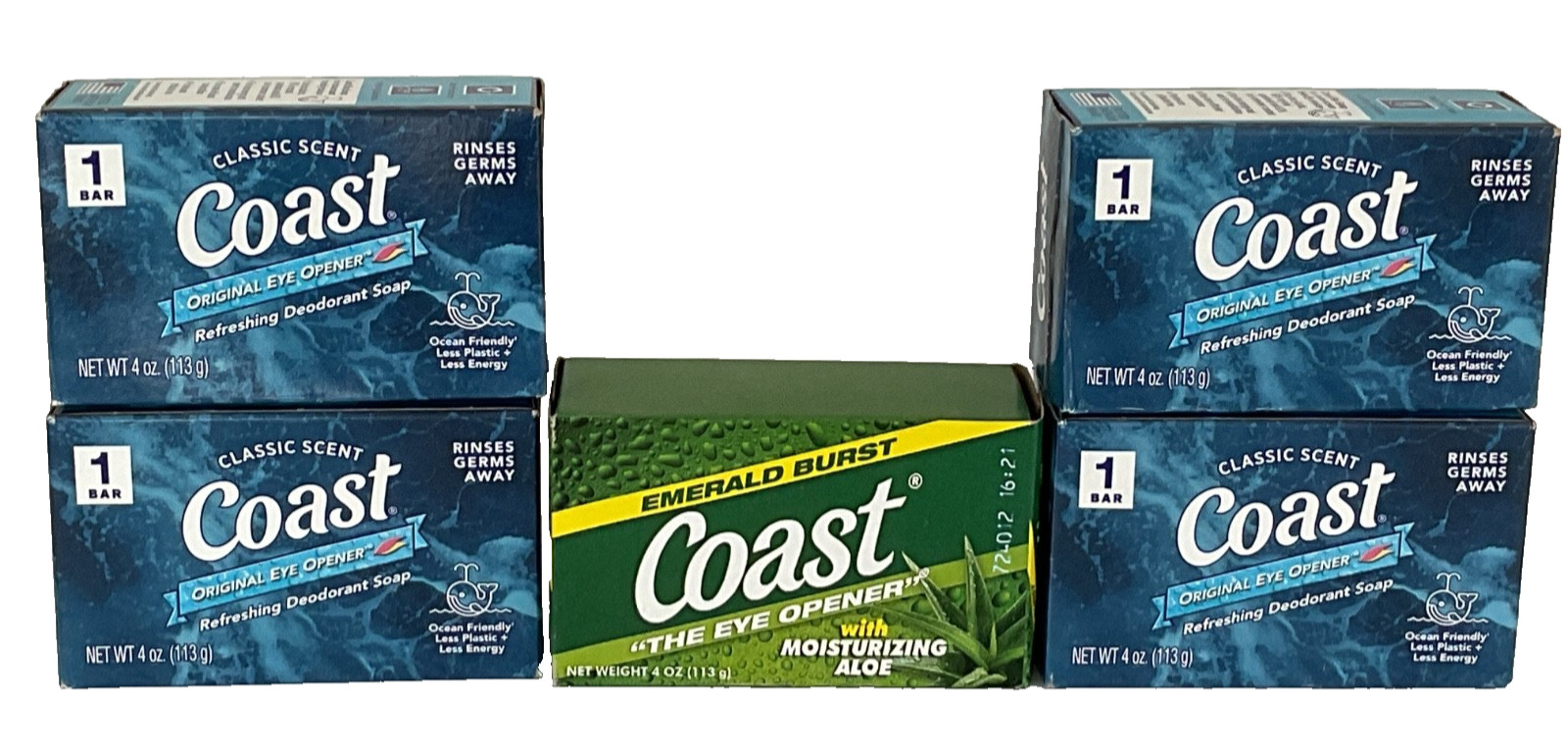 Coast Soap 5 Bars 4 oz Each Original Eye Opener 4 Classic Scent 1 Emerald Burst