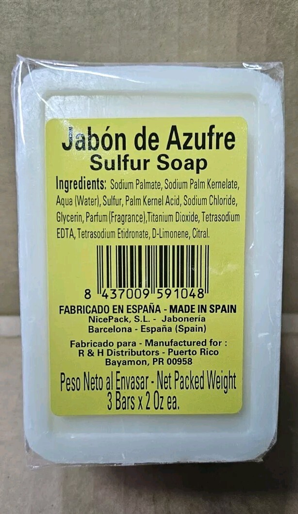 Original Jabon Azufre Sulfur Oil Soap Bars Made in Spain 6 Bars-2 0z. Ea.