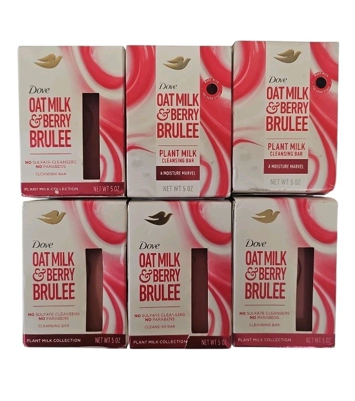 6 Bars Dove Oatmilk & Berry Brulee Plant Milk Cleansing Bars No Sulfates Paraben