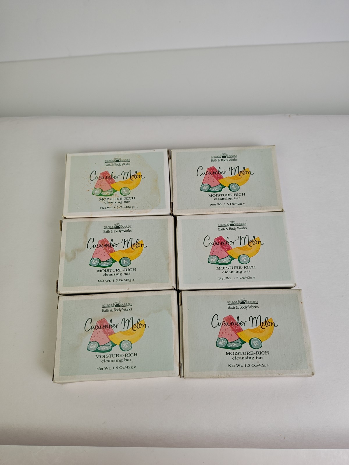 6 x Bath & Body Works Cucumber Melon Moisture Rich Cleansing Bars 1.5oz Nos Os
