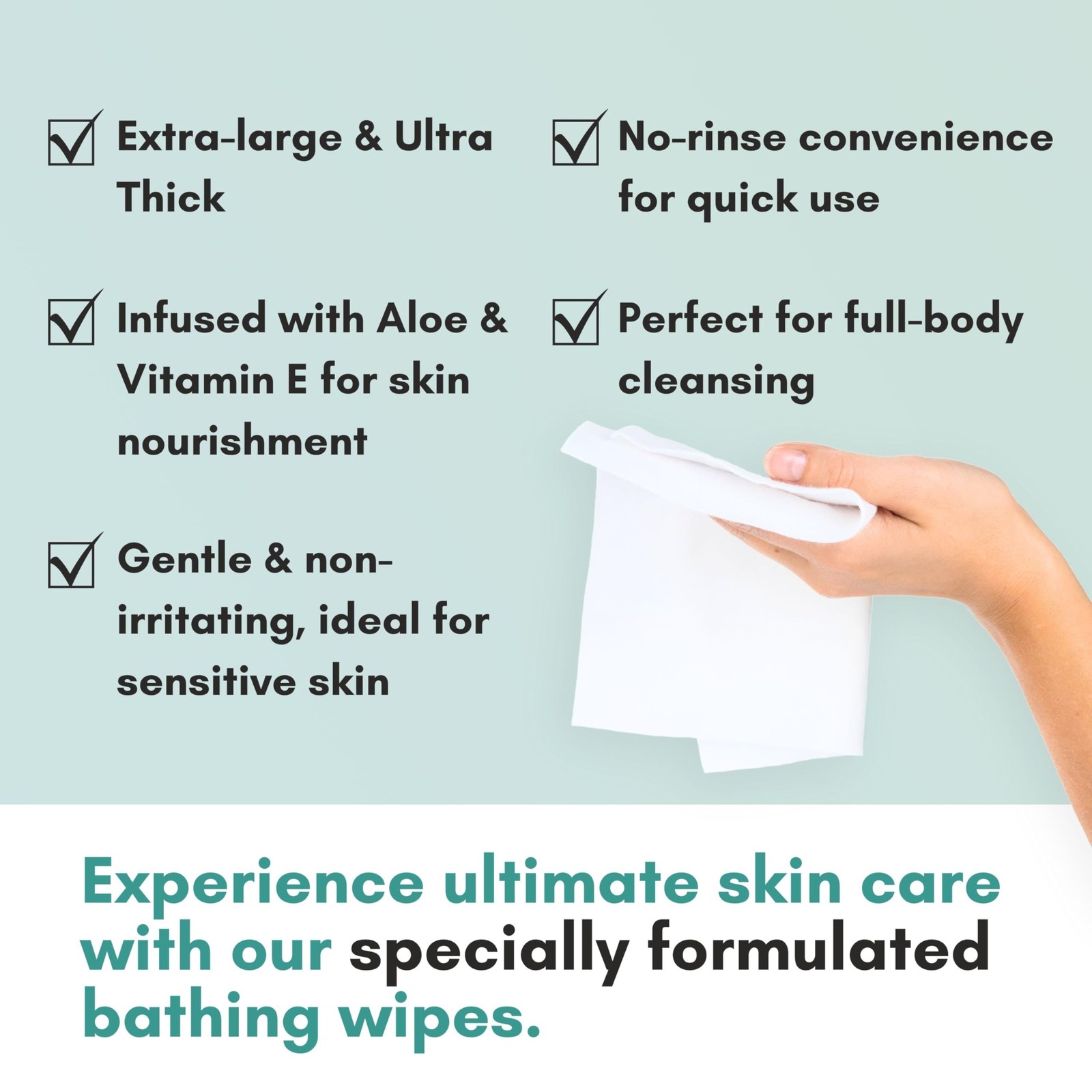 Extra Large Body Wipes for Adults with Aloe | 40 Disposable Cleansing Cloths
