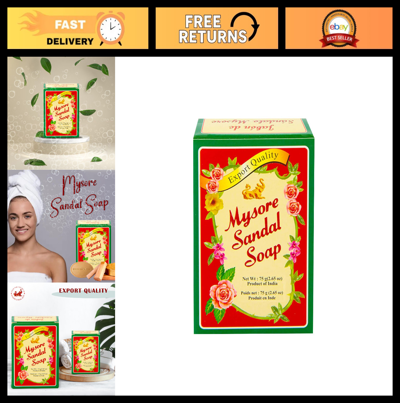 Natural Sandalwood Soap 75g – Pack of 12, Moisturizing, Aromatic, Skin Care