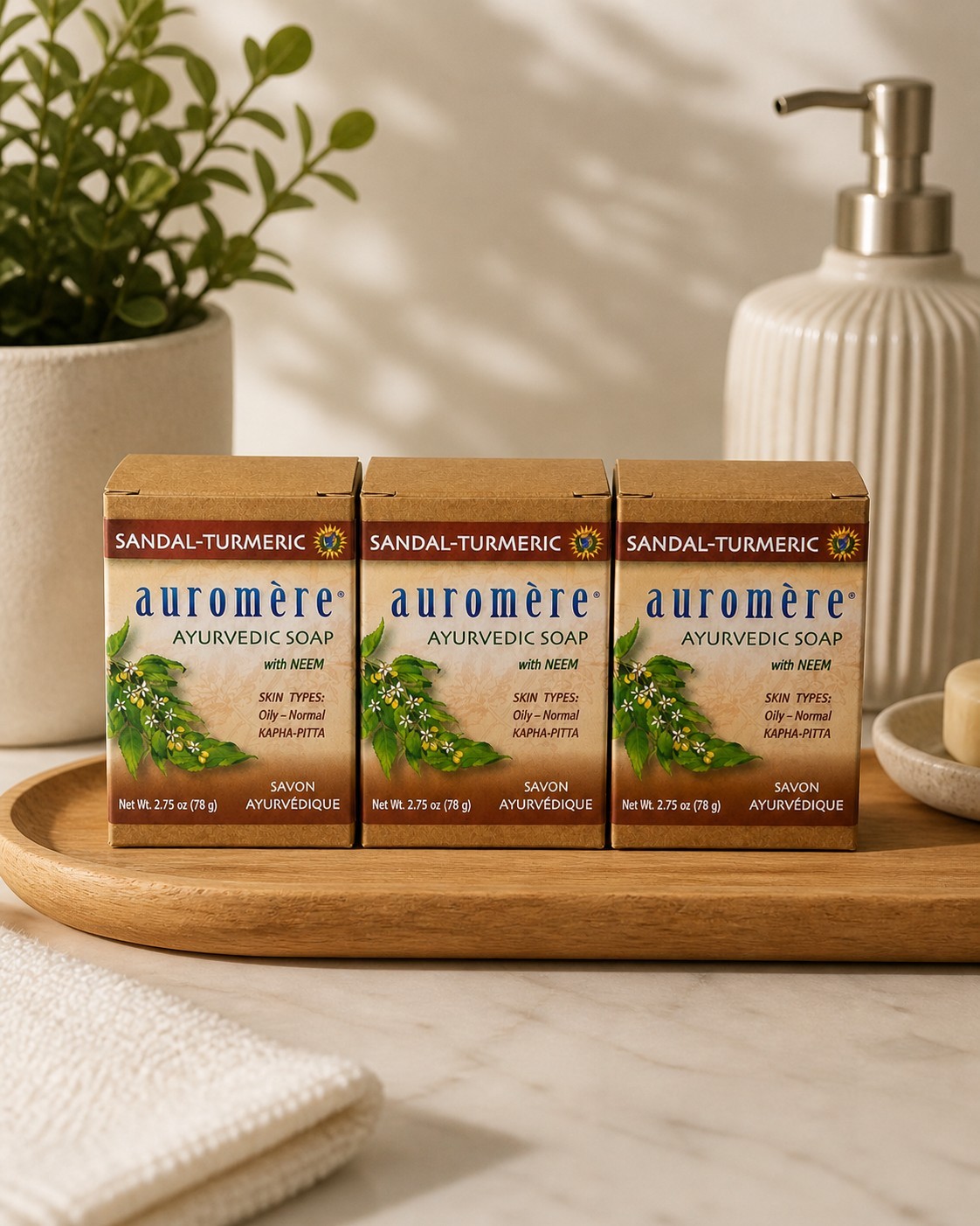 Auromere Ayurvedic Soap Sandal Turmeric 2.75 Oz 3 Pack