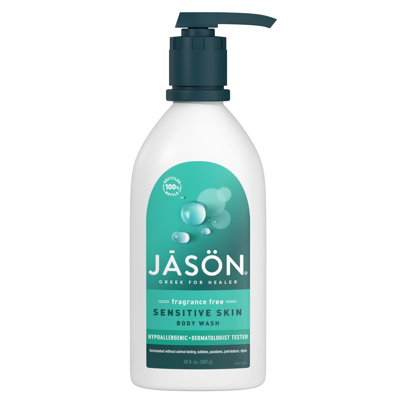 JASON Sensitive Skin Fragrance Free Body Wash, 30 Fl Oz (Pack of 1), White