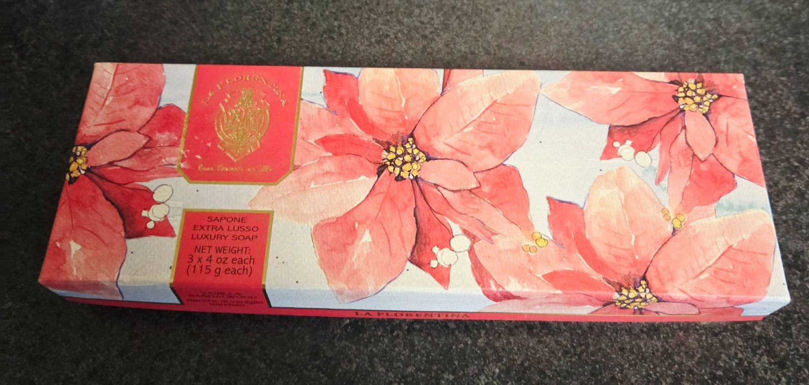 La Florentina Soap Gift Box Set Vanilla Sandalwood 3 Bars Luxury Italy New