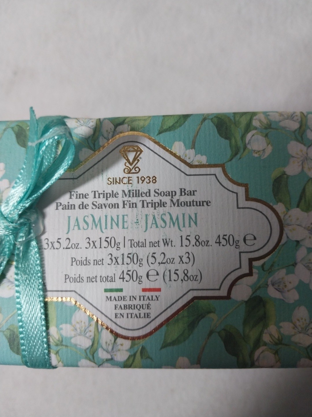3x 5.2oz Zeni Jasmine Triple Milled Bar Soap – Made in ITALY – Total 15.8oz