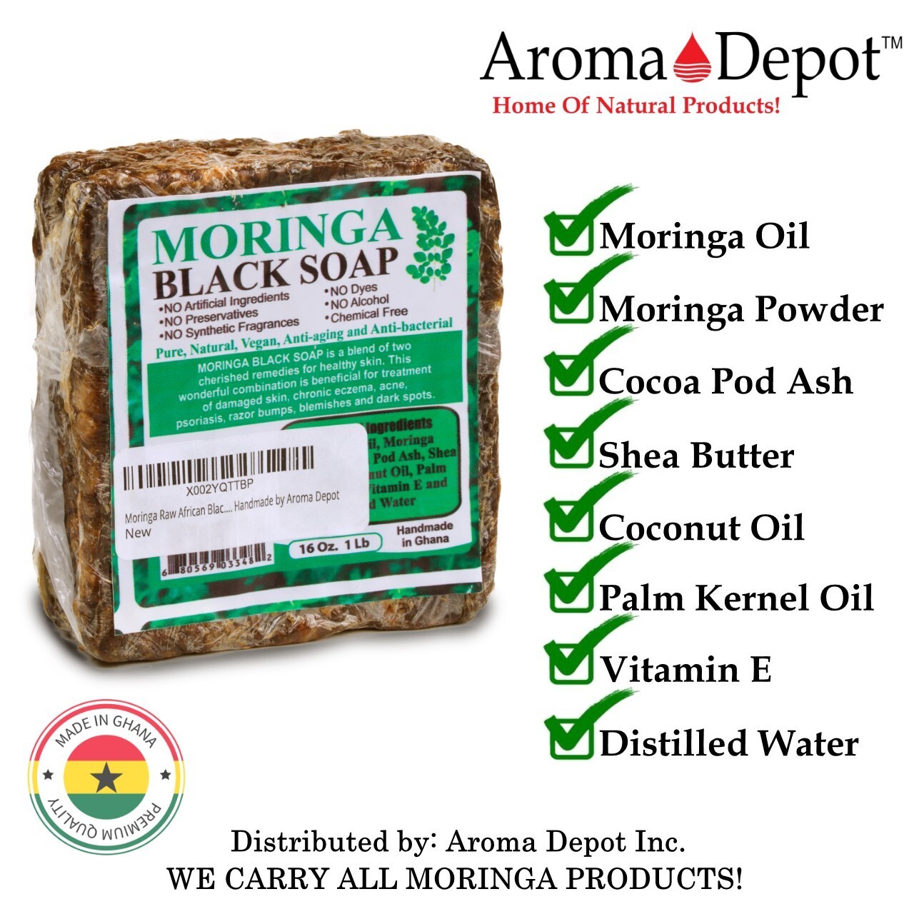 MORINGA Black Soap Herbal Vegan Organic Unrefined 100% Natural Anti Acne/Fungus