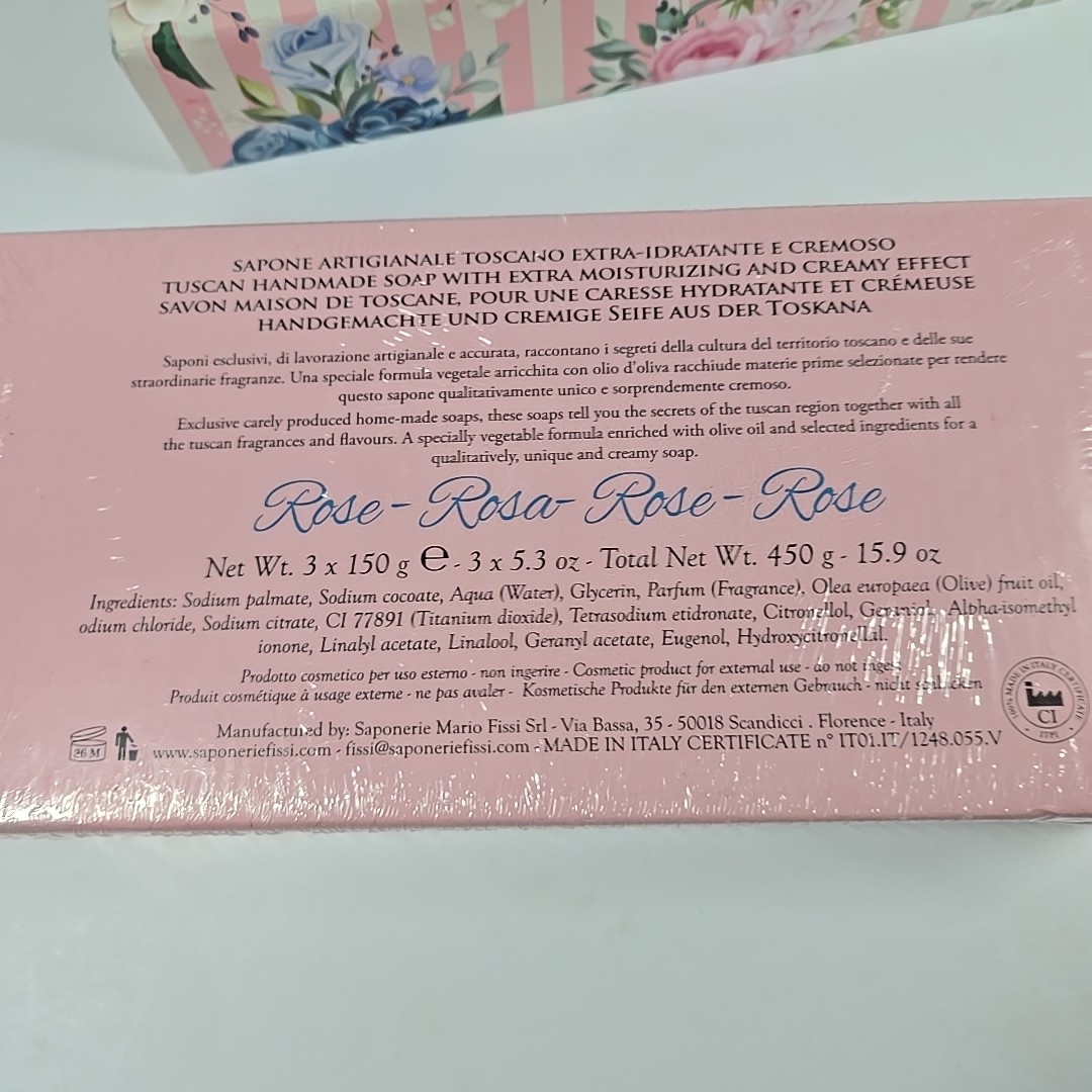 Sapone Artigianale Toscano Rose Garden Rose Scented Soaps (3) SEALED 150g ea NEW