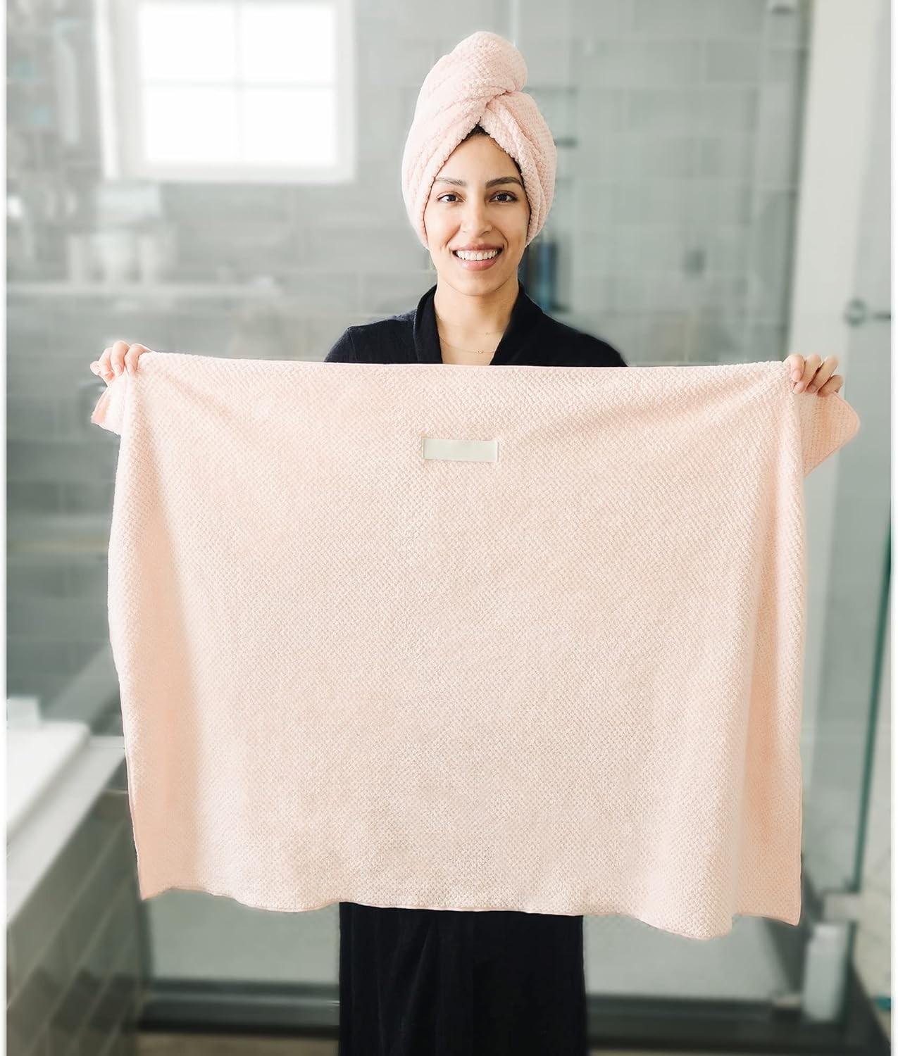 2 Packs Large Microfiber Hair Towels for Women, 27.5”*39.4”, Grey, Pink