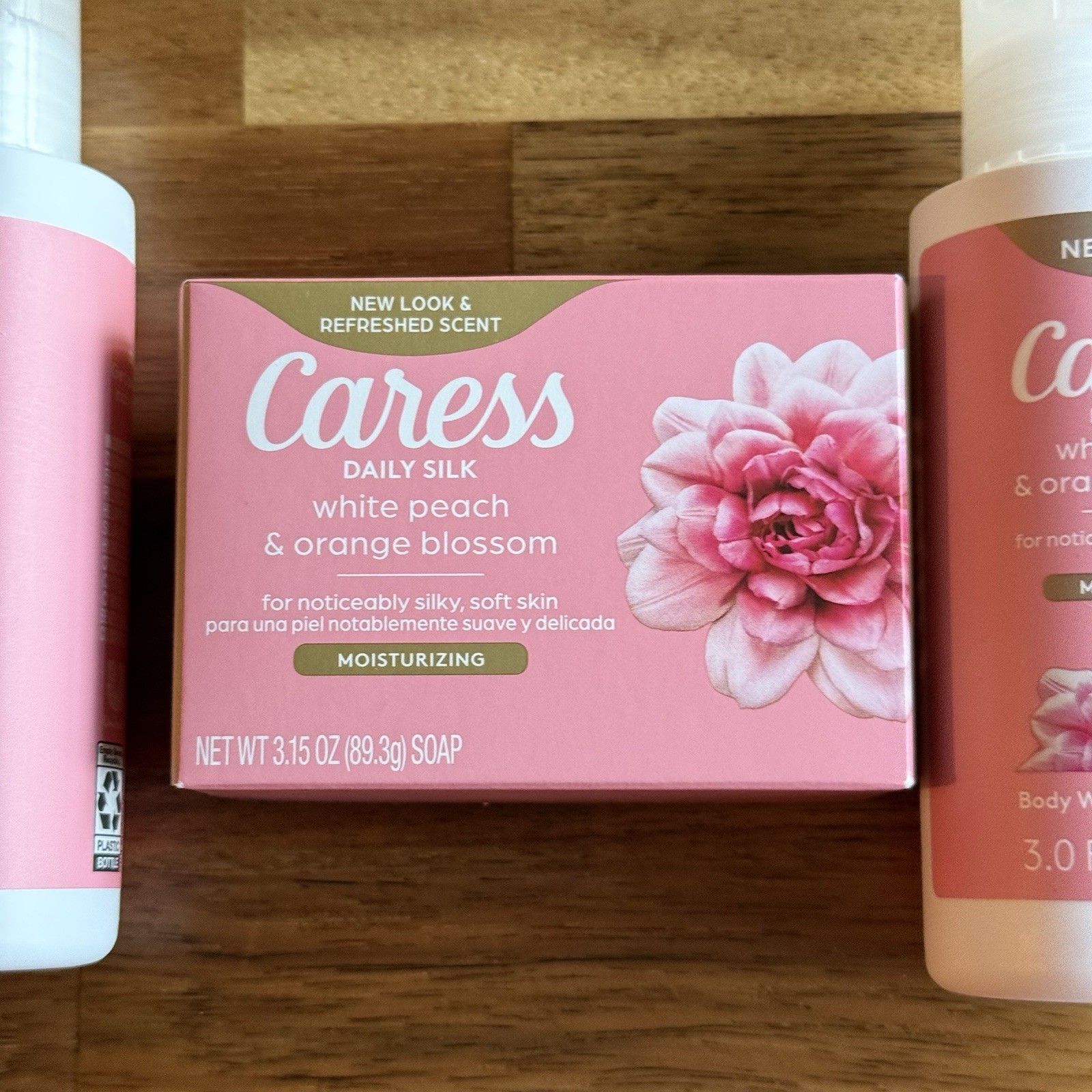 Caress Daily Silk White Peach & Orange Blossom Body Bar And 2 Body Wash Bottles