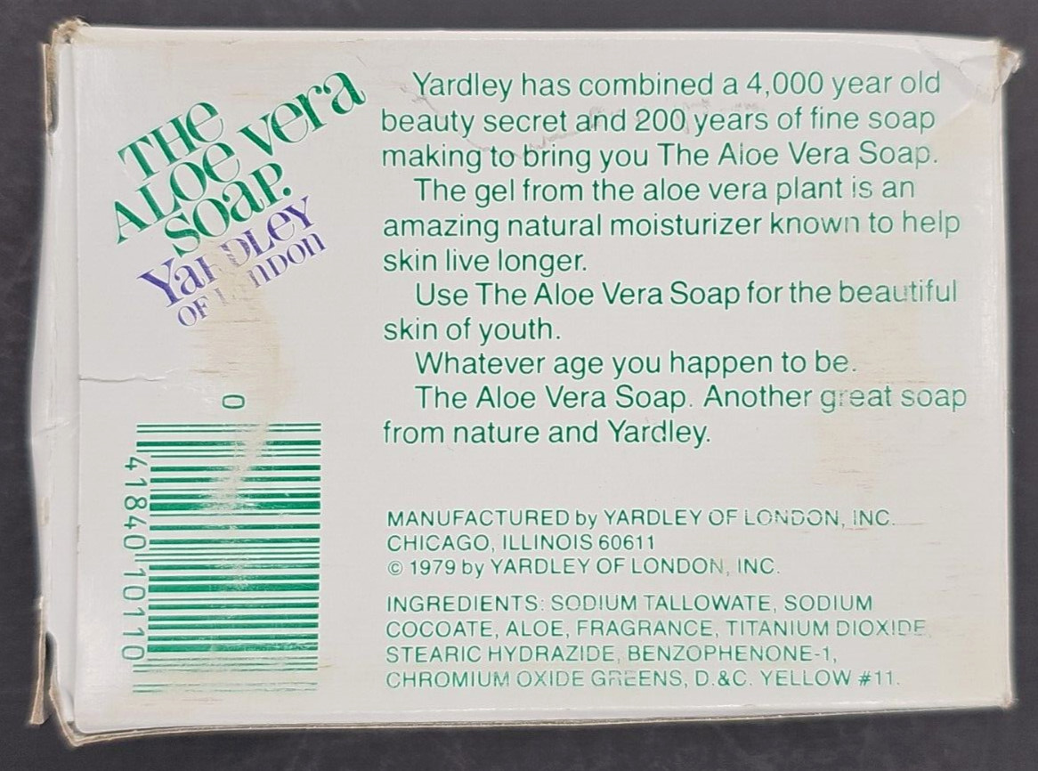 Vtg. YARDLEY of London © 1979 Aloe Vera Soap 4.25oz Bar