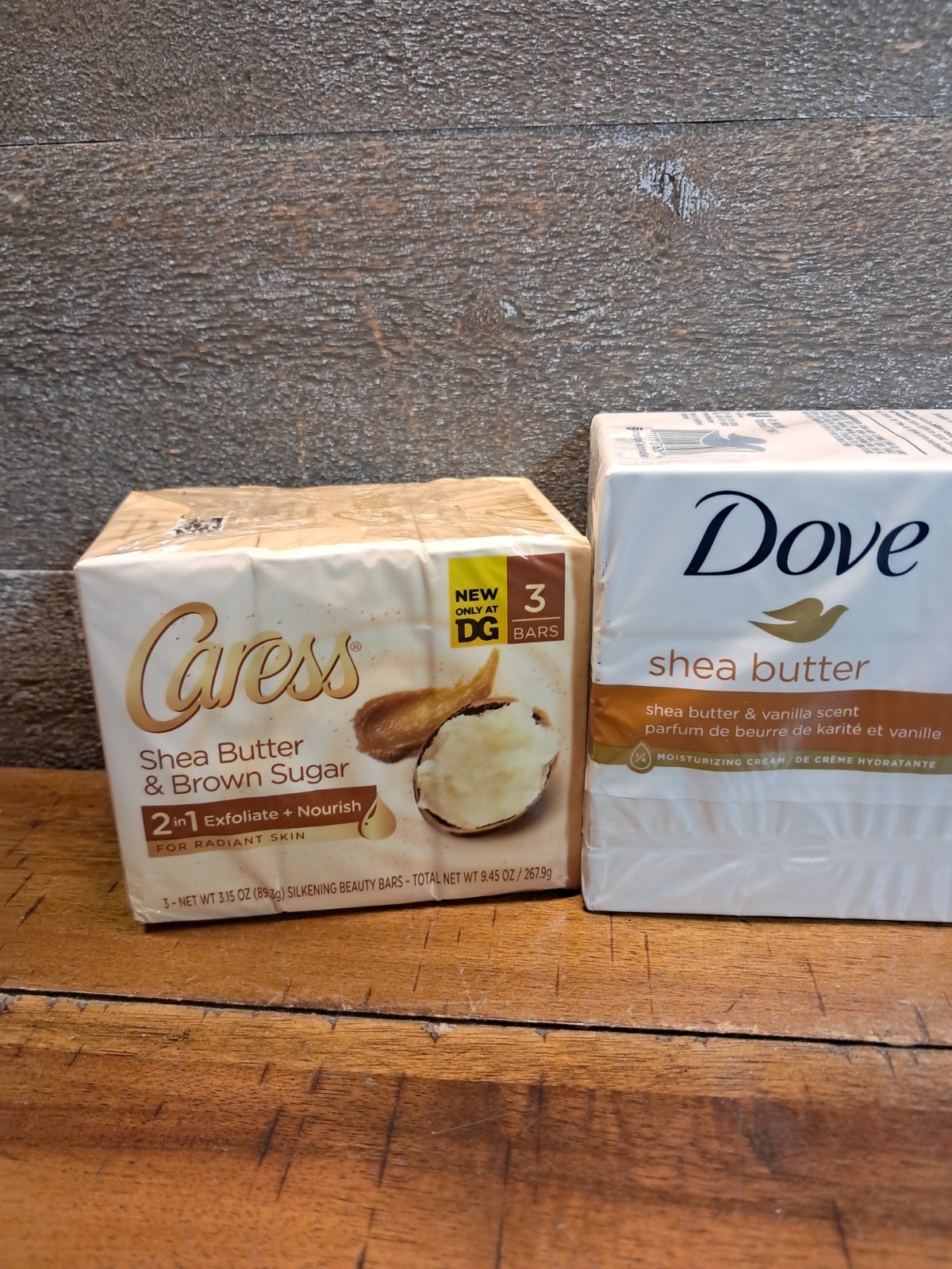 Lot of 2 Caress Shea Butter Brown Sugar Bar Soap + Dove Shea Total 15 Bars