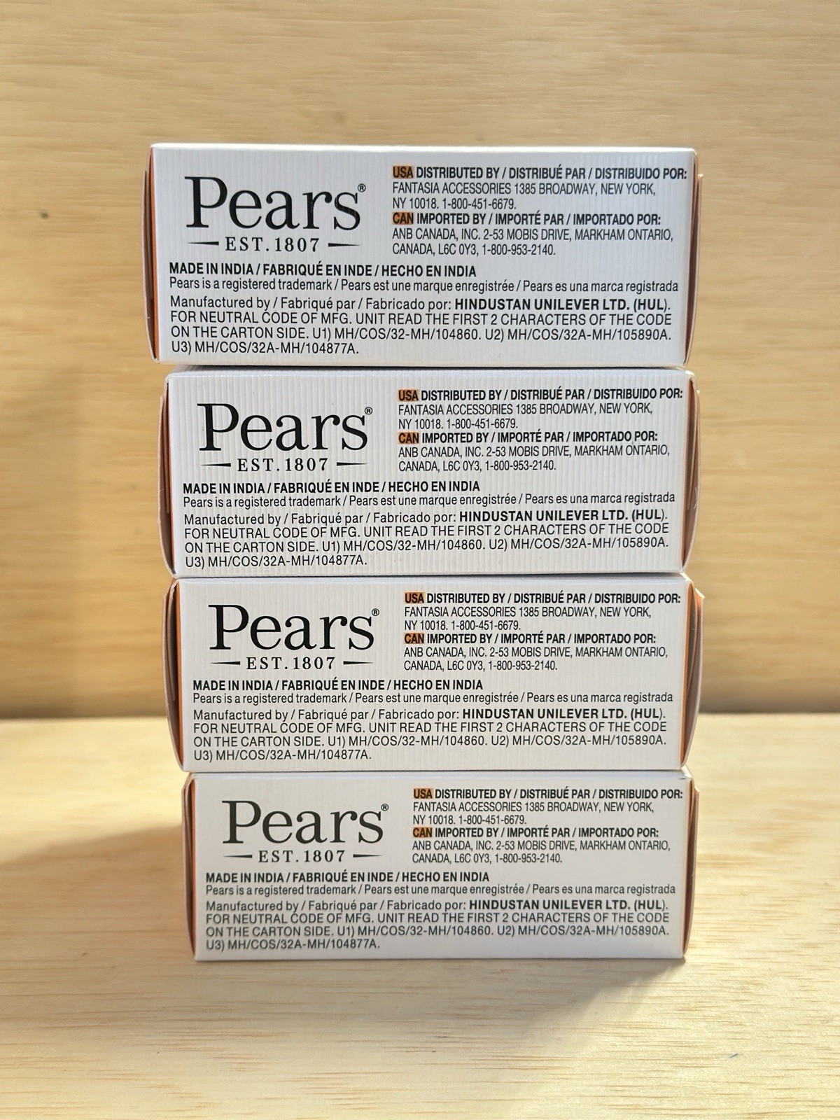 4-Pears Transparent Soap Pure & Gentle Plant Oils Bar Soap 3.53 Oz Ea- Sealed