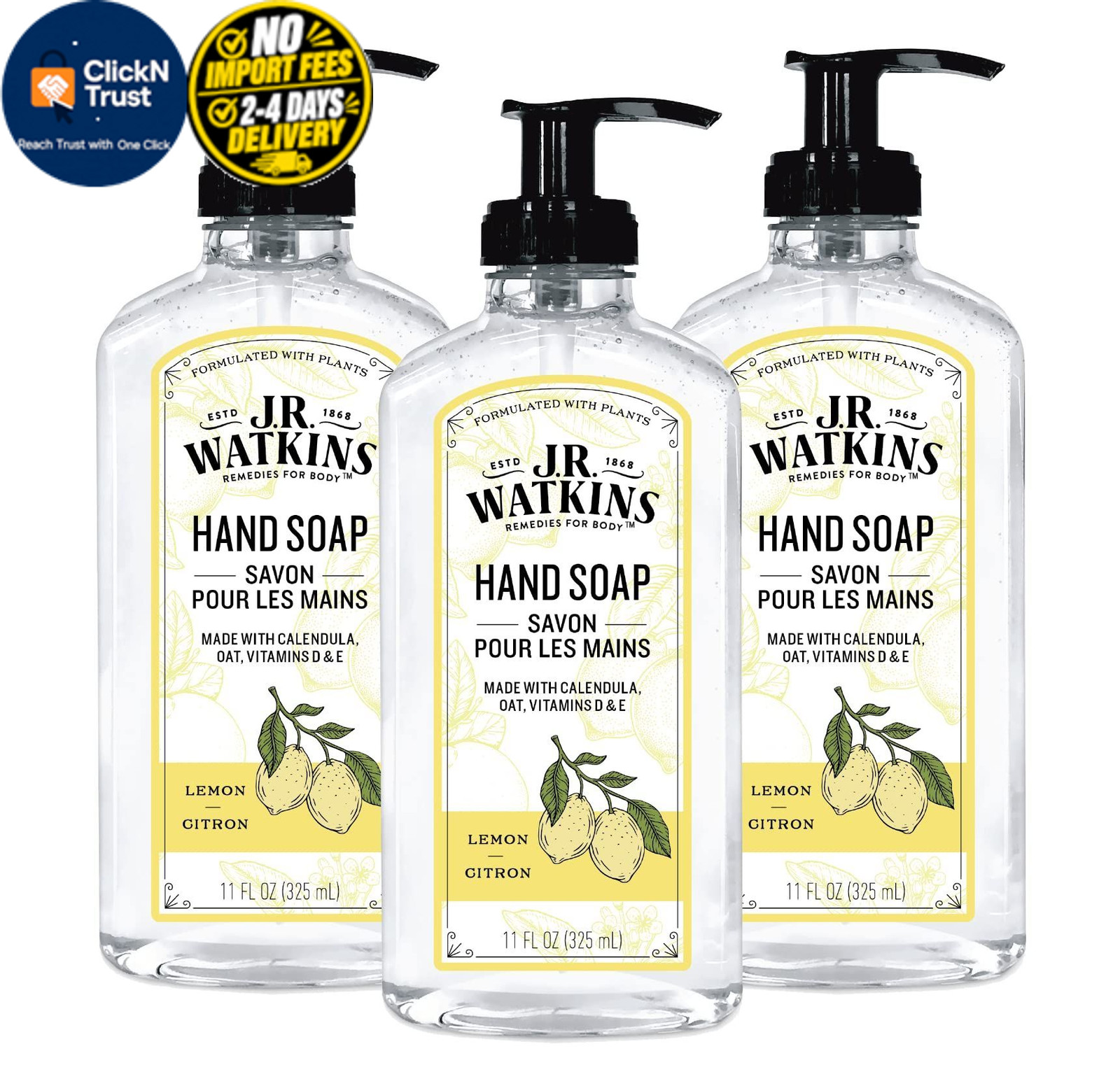 J.R. Watkins Gel Hand Soap, 3 Pack of 11 Fl Oz, 11 Oz (Pack 3), Lemon
