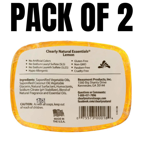 Clearly Natural Glycerine Bar Soap – Lemon – 4 oz (Pack of 2)