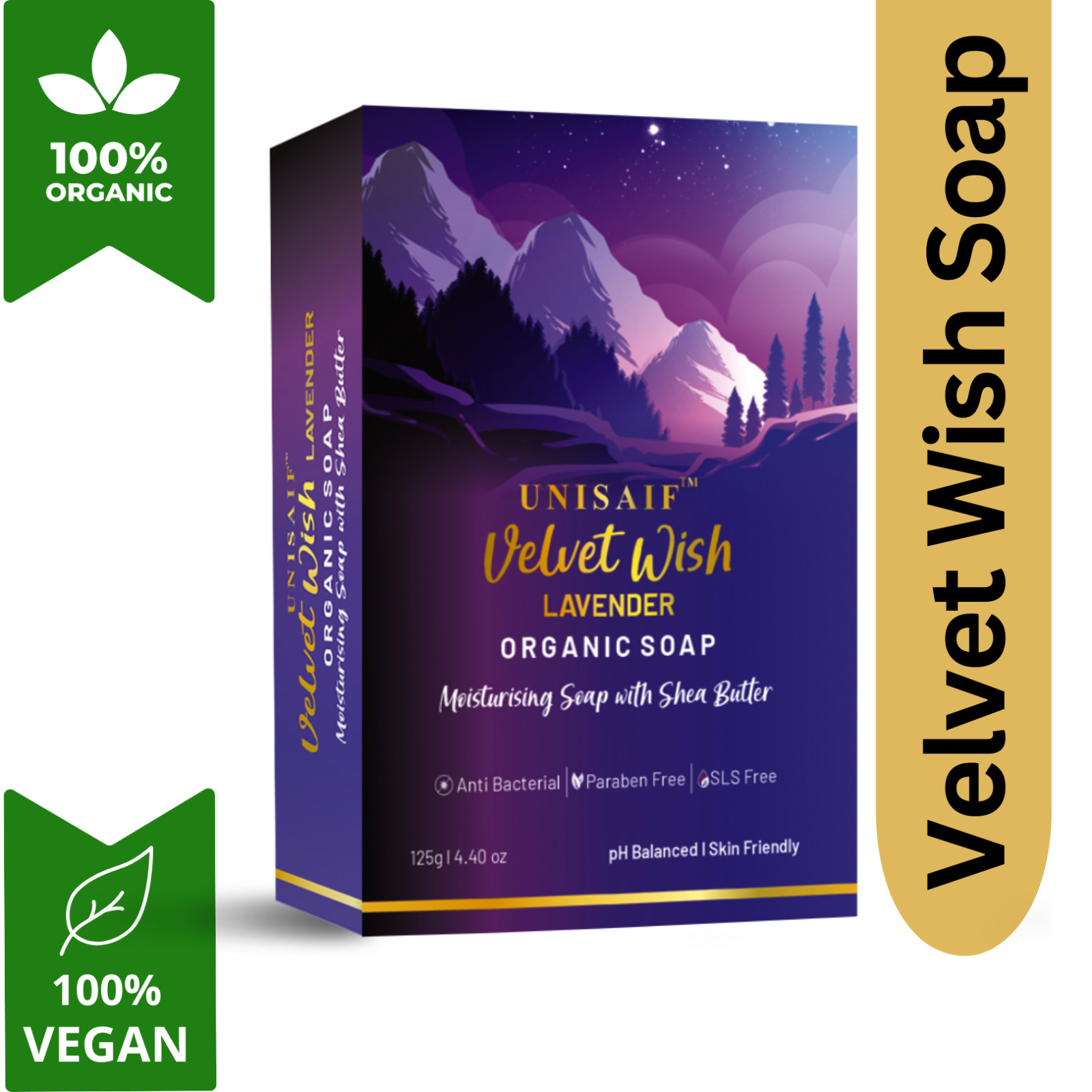 Unisaif Velvet wish Lavender Organic Body Soap Bar Moisturizing With Shea Butter