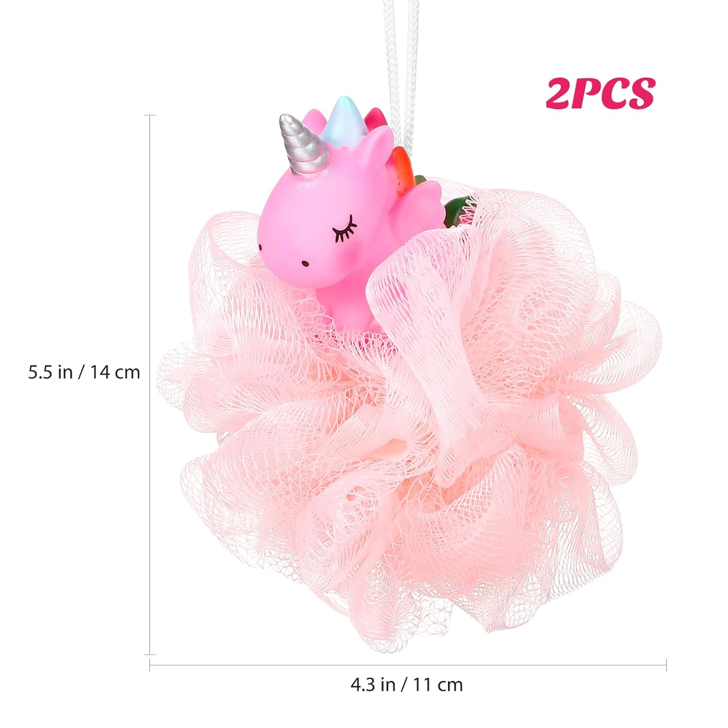 2pcs Unicorn Shower Loofah Exfoliating Mesh Ball Pouf Bath As Shown