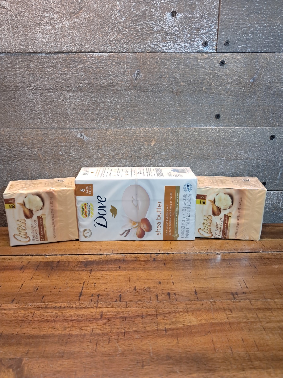 Lot of 2 Caress Shea Butter Brown Sugar Bar Soap + Dove Shea Total 15 Bars