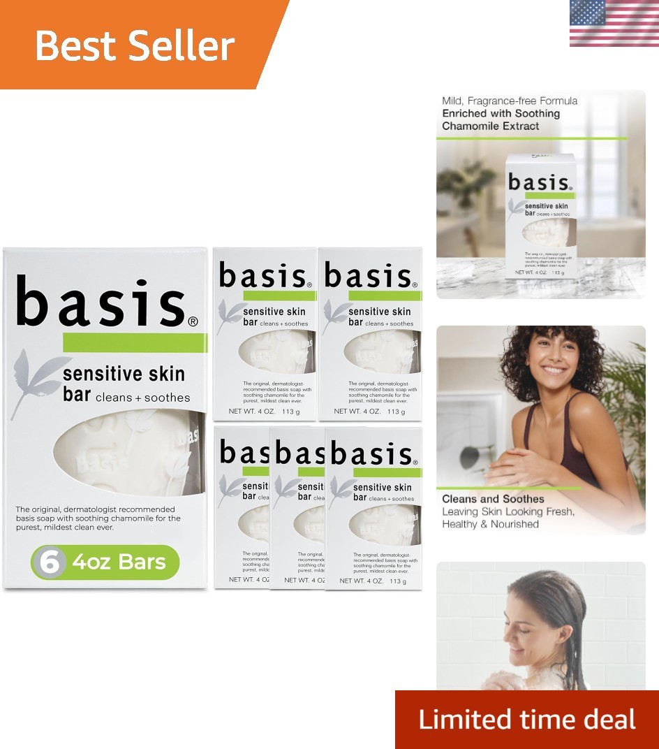 4 Oz Fragrance-Free Bar Soap for Sensitive Skin – Pack of 6 with Chamomile