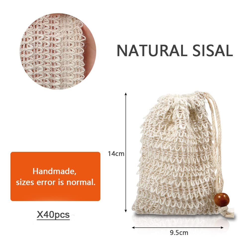 40 Pack Soap Saver Natural Ramie Soap Bag Mesh with Drawstring for Bath & Sho…