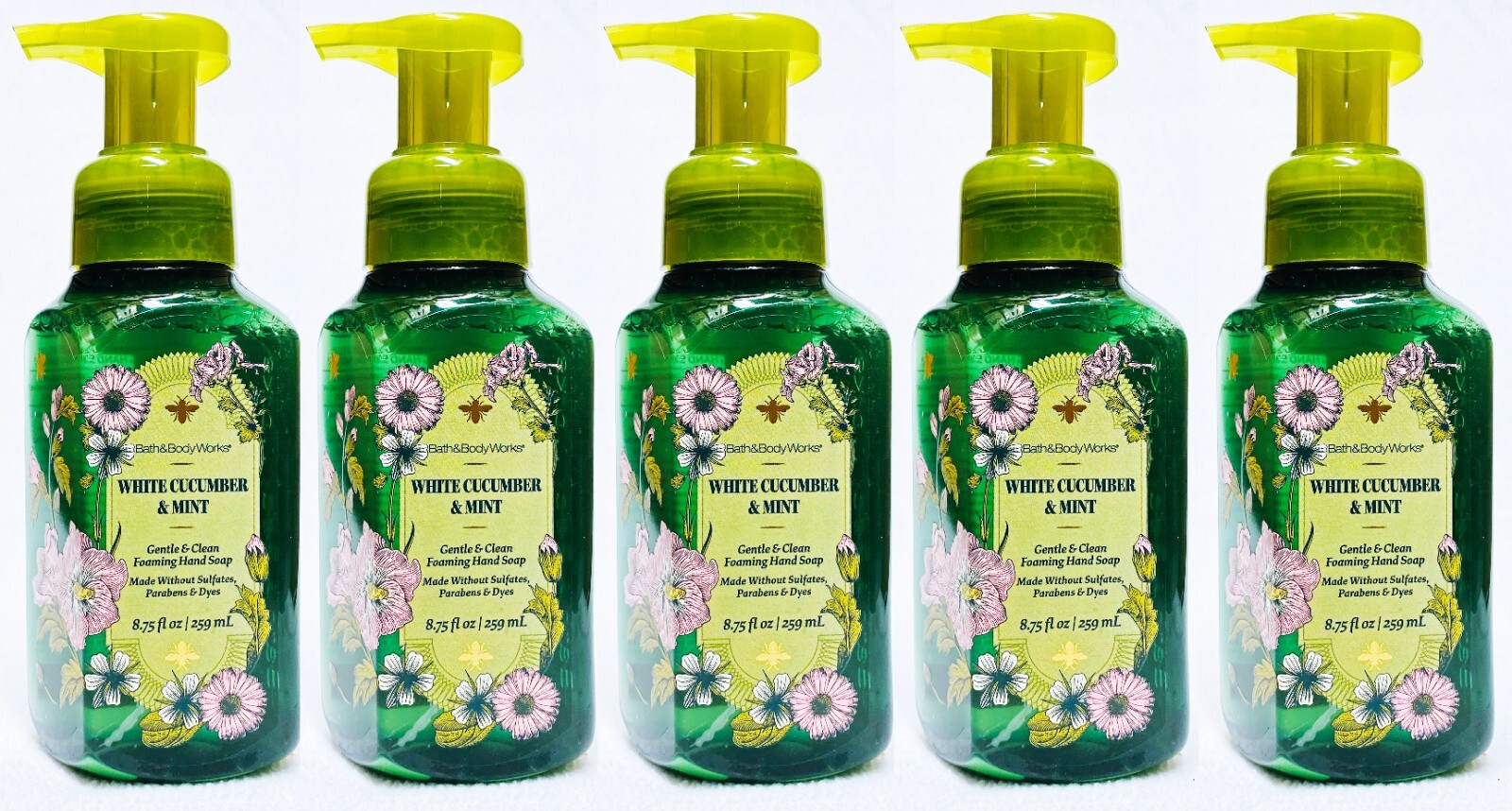 5 Bath & Body Works WHITE CUCUMBER MINT Gentle Foaming Hand Soap 8.75 oz